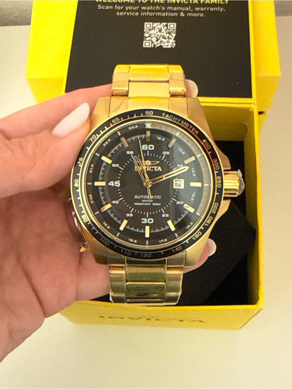 NWT Invicta Speedway Automatic Gold-Tone Watch Model 48078 Black Dial 50mm